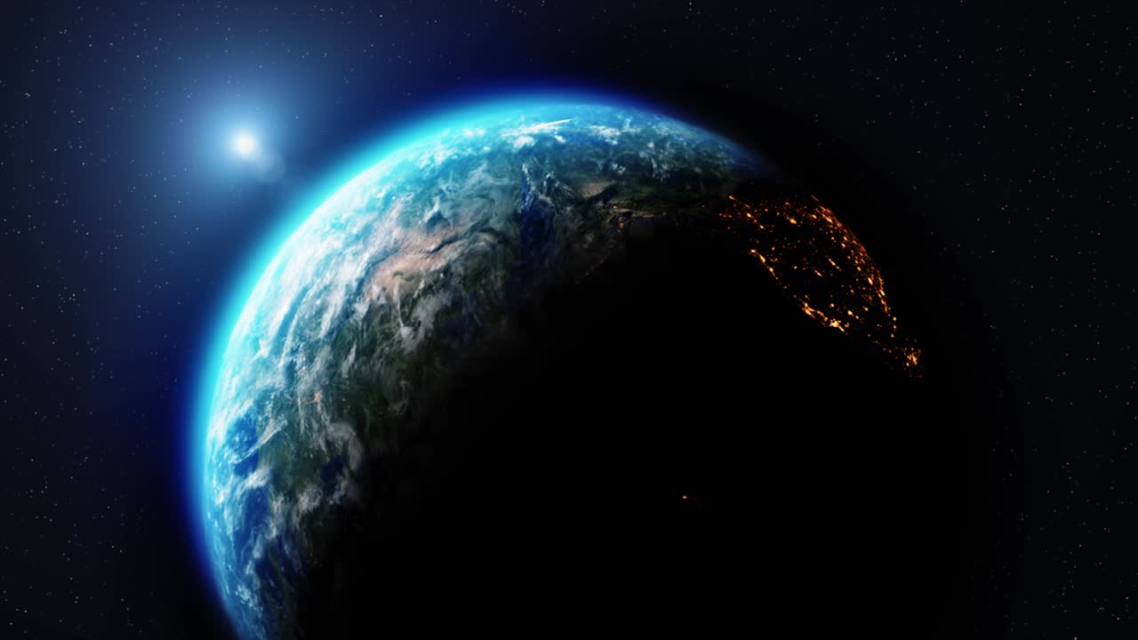 Space view on Planet Earth rotating Solar Eclipse Animation