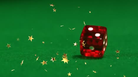 animación de estrellas en movimiento sobre los dados en el tablero verde