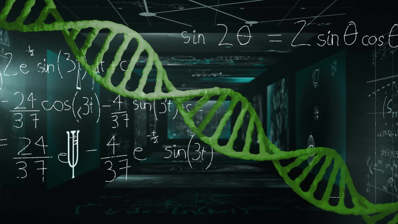 Animation of dna strand over mathematical equations