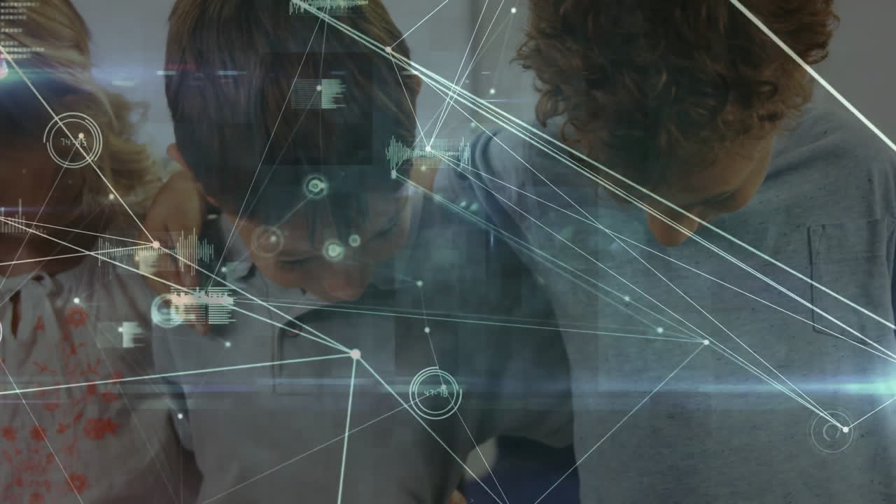 Animation of network of connections with data processing over diverse schoolchildren using tablet