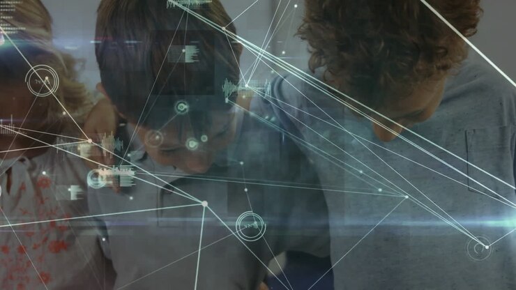 Animation of network of connections with data processing over diverse schoolchildren using tablet