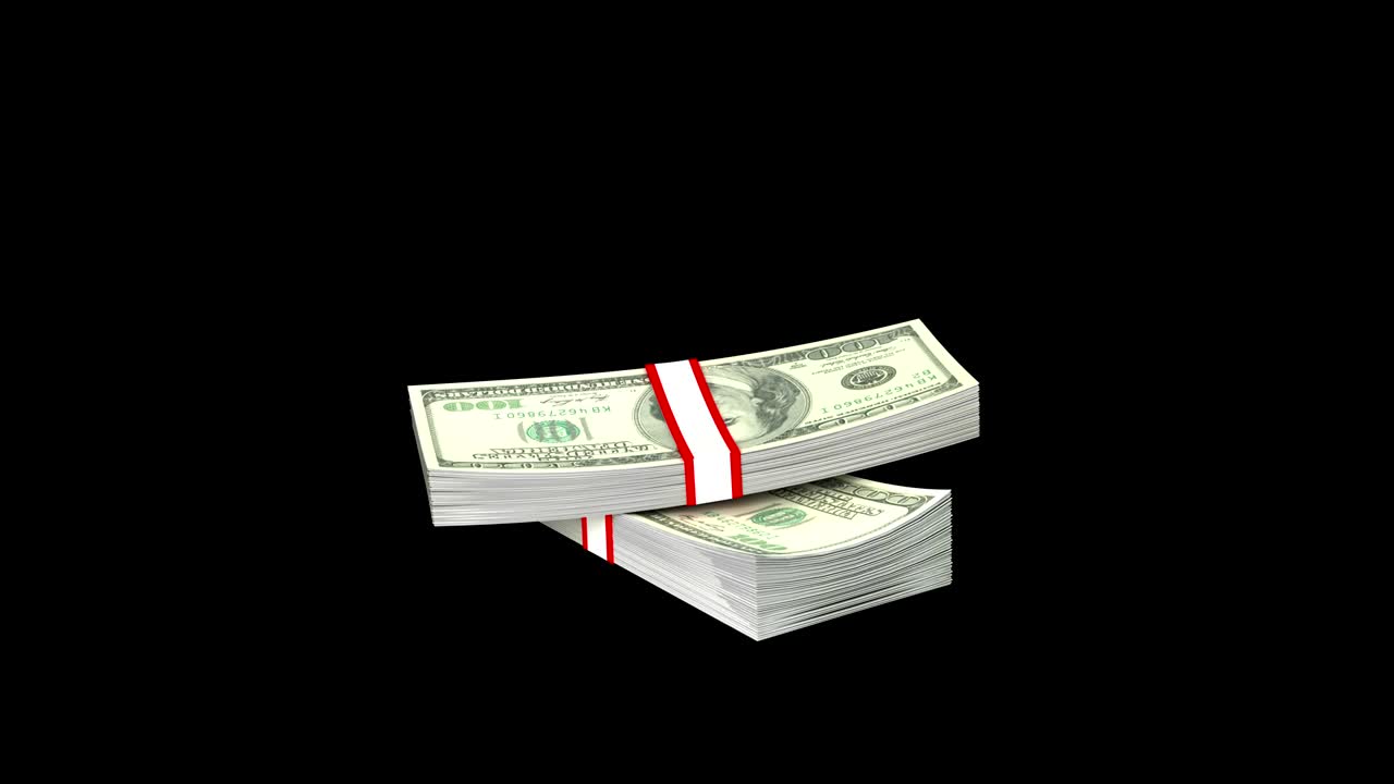 Falling pile of US Dollar money in 4K with Chroma key separate