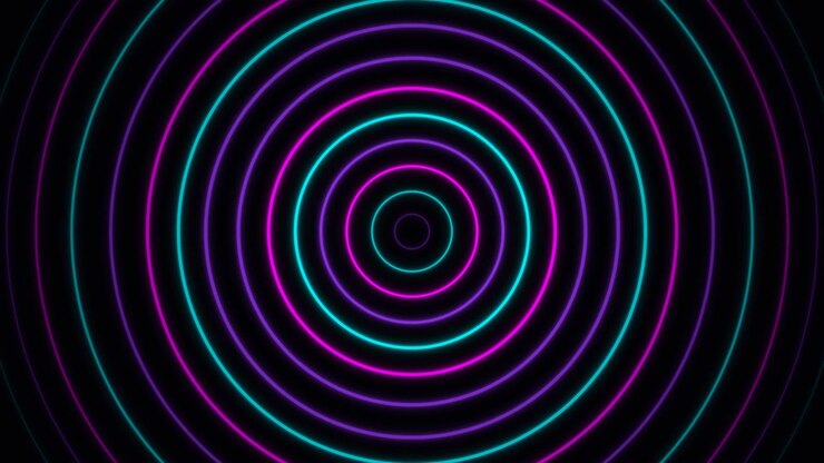 Animação abstrata de círculos neon pulsantes