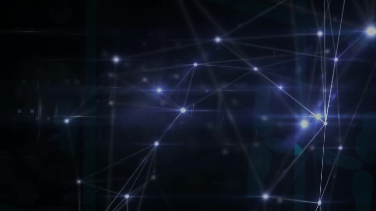 animación de una red de conexiones con puntos brillantes sobre un fondo negro