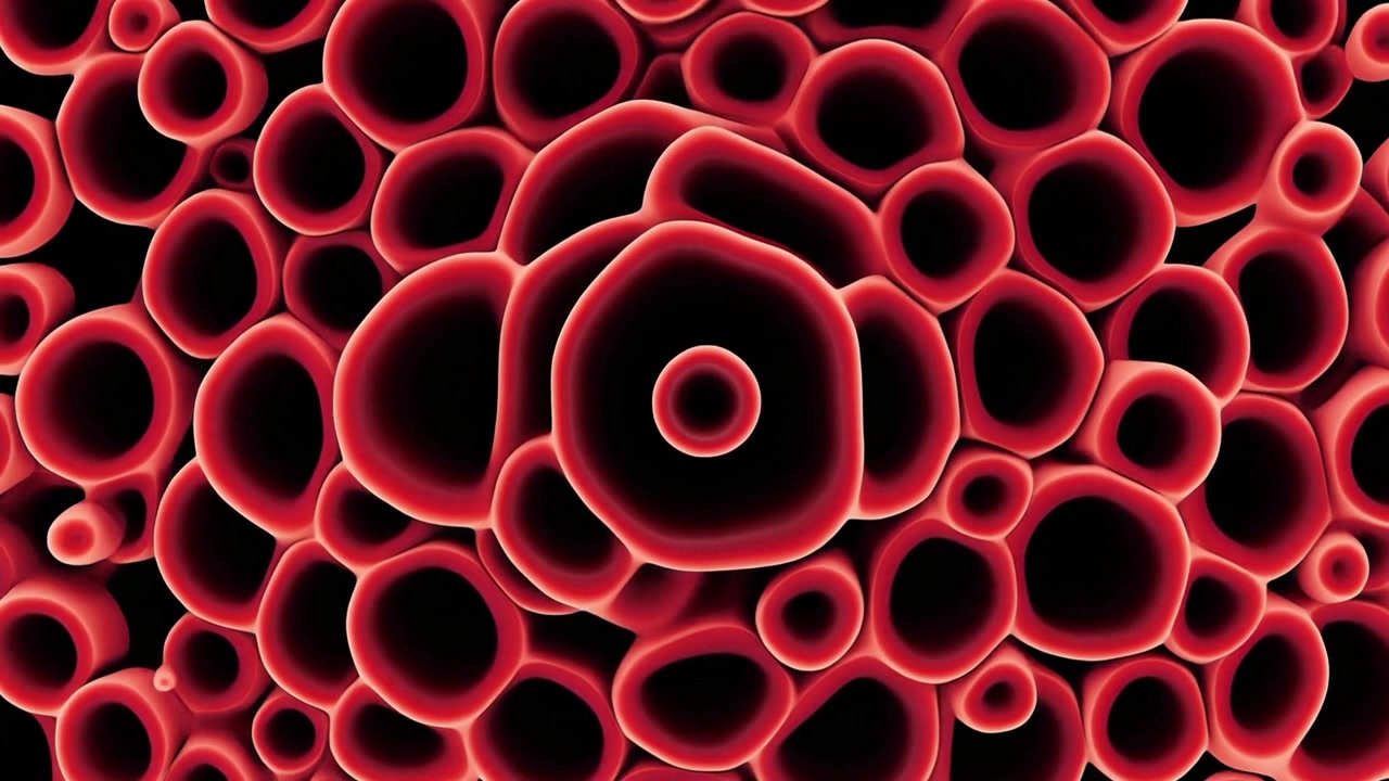 Abstract Animation of Red Organic Cellular Structures Expanding