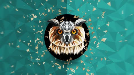 polygonal owl background. animal head. low polygon loop animation. geometric wildlife. polygonal animal portrait.