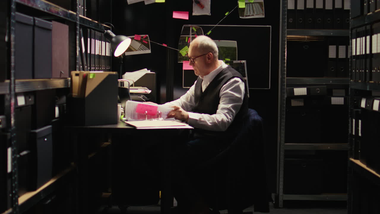 Detective Working on a Crime Case in His Office