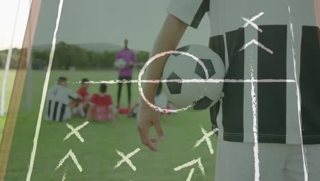 animación del plan de juego sobre el jugador de fútbol y la pelota