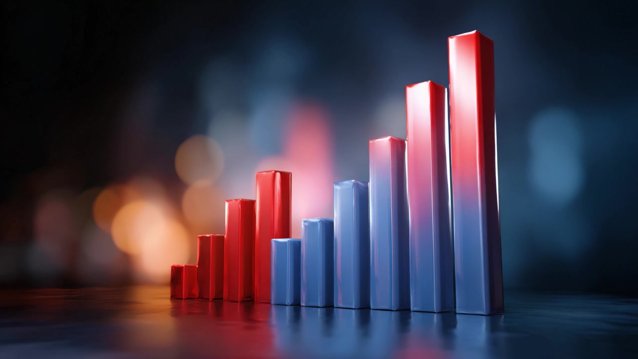 Visual Analysis of a Rising Bar Graph with Shaded Red and Blue Colors Highlights Growth Trends in Data Representation and Analytical Statistics