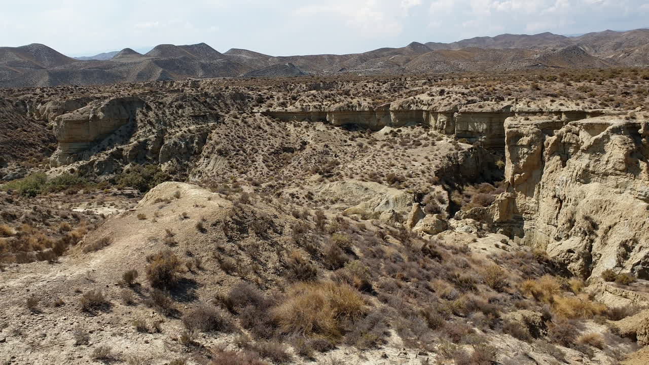Tabernas Desert wild west landscape, Spain. Panning right to left