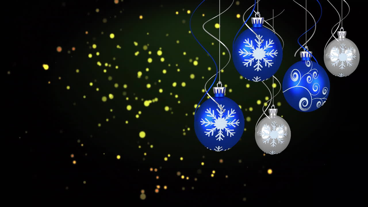 Animation of yellow spots over christmas baubles