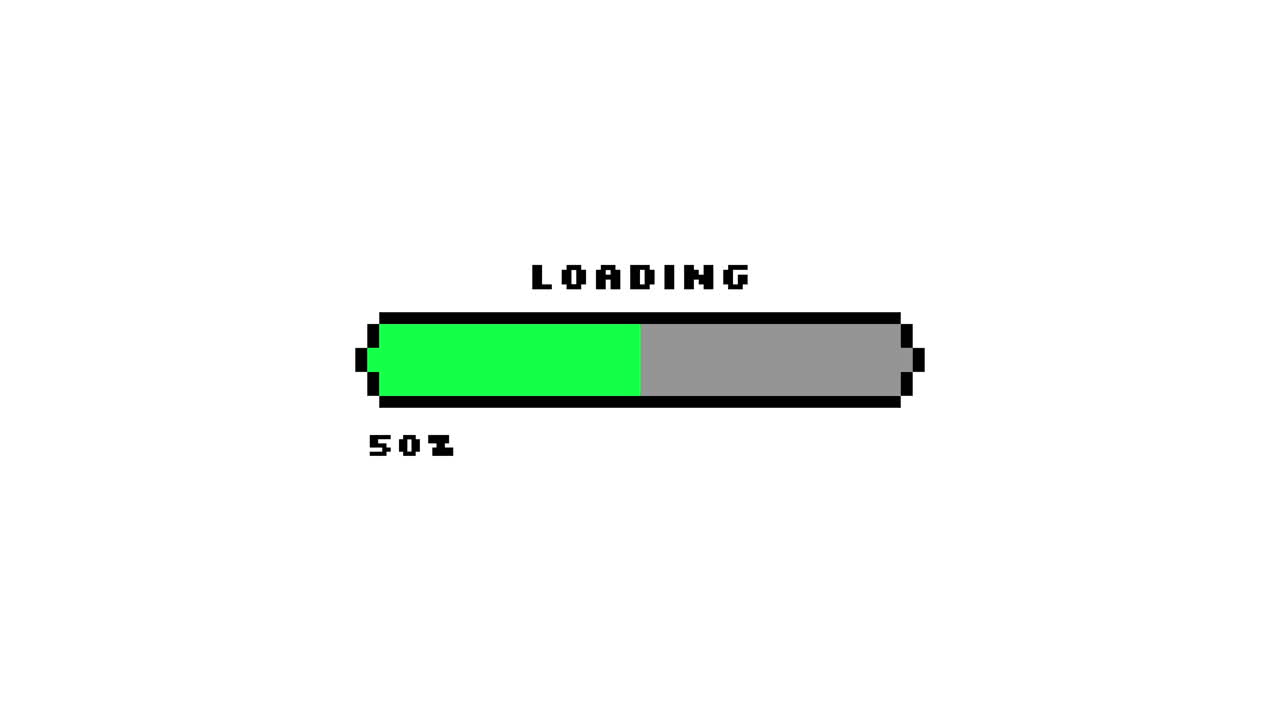 Retro Pixel Art Loading Bar Animation with Percentage Progress
