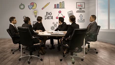 business people looking at digital screen showing big data