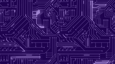 animación de rastros de luz sobre conexiones de microprocesador contra un fondo púrpura
