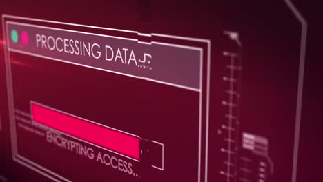animación digital de la interfaz digital con procesamiento de datos contra un fondo rojo