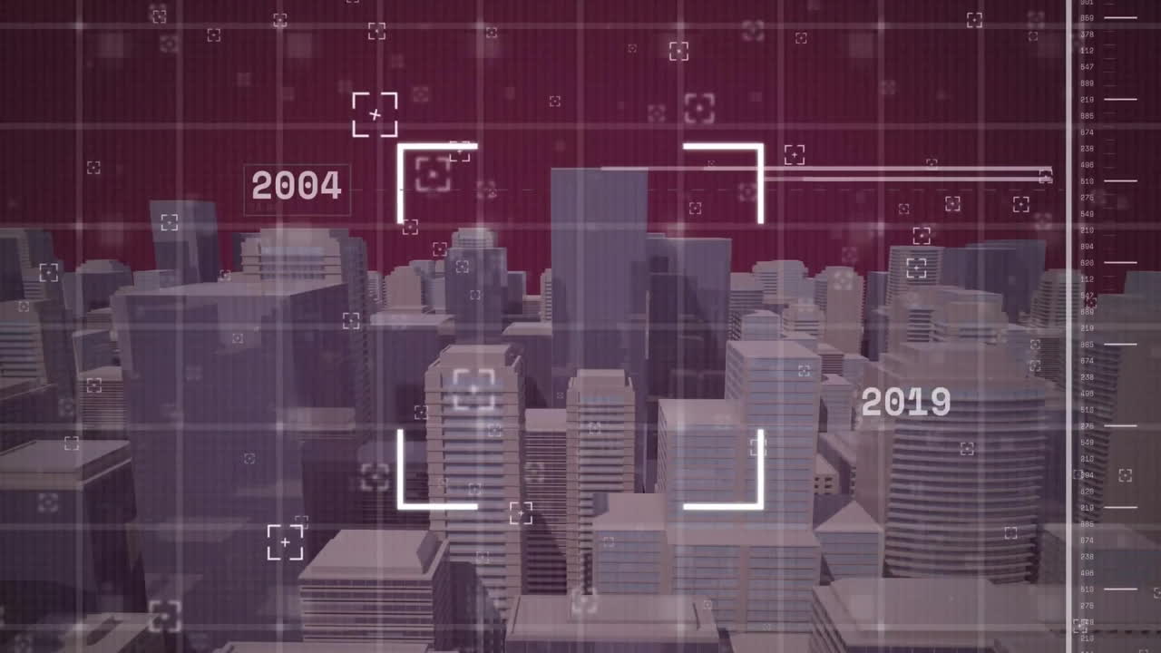 도시 풍경 위의 데이터 처리 및 범위 스캐닝의 애니메이션