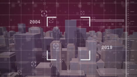 animación del procesamiento de datos y el escaneo de alcance sobre el paisaje urbano