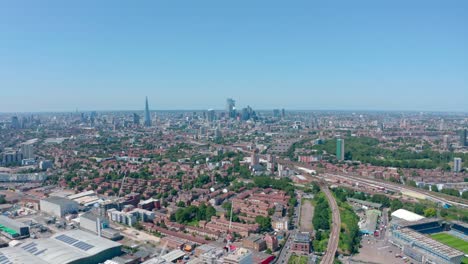 Pan-drone-shot-across-London-skyline-sunny-day