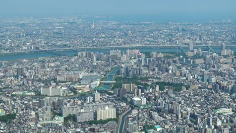 Aerial-view-of-Tokyo-and-part-of-a-river-from-Skytree-tower