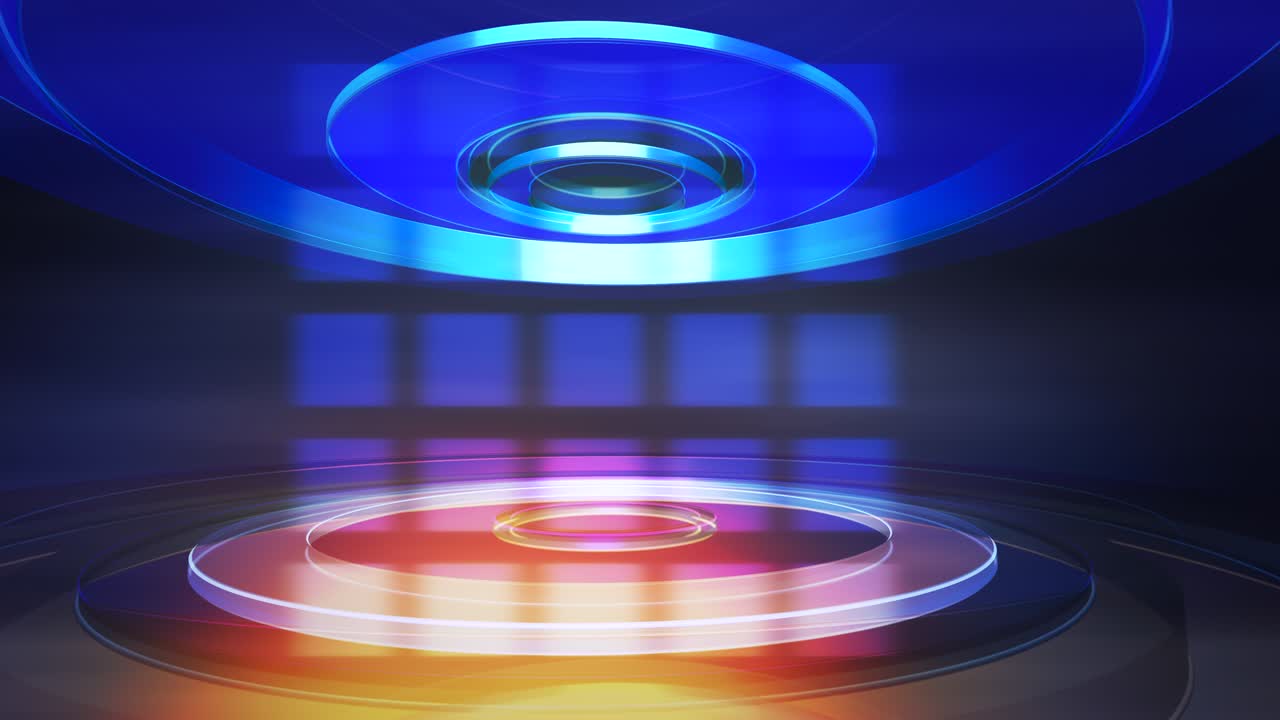 estudio de redacción con formas circulares de neón