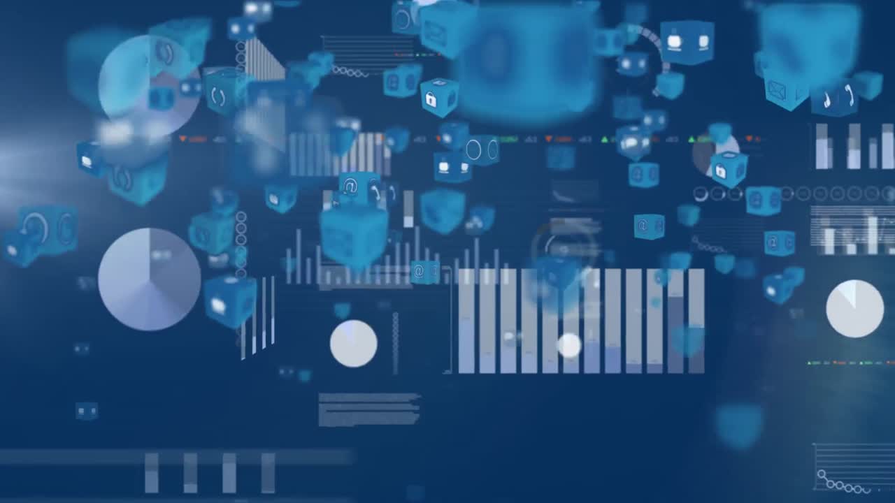 Animation of graphs with cubes icons in the foreground
