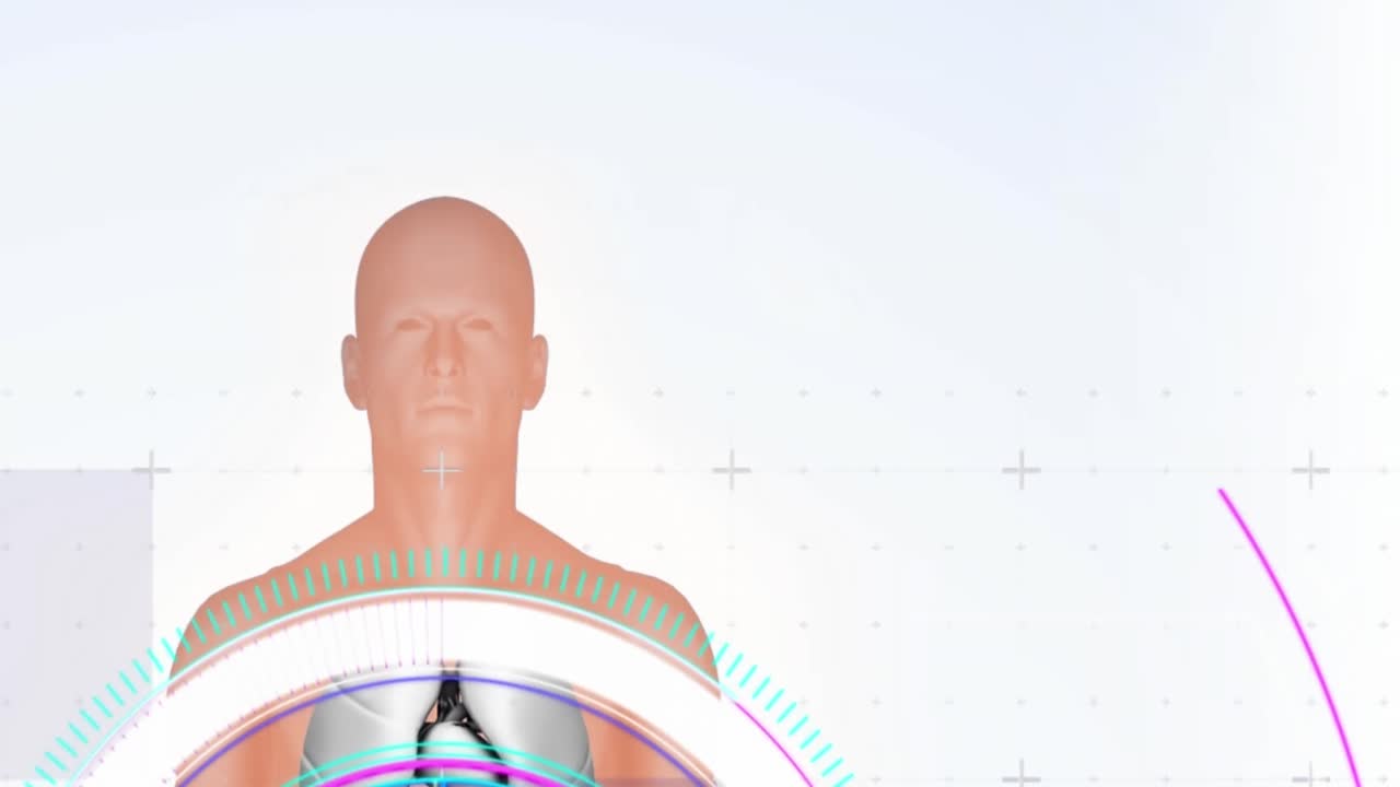 ⁇ 색 배경에 대한 인체 모델과 둥근 스캐너에 대한 오류 효과의 애니메이션