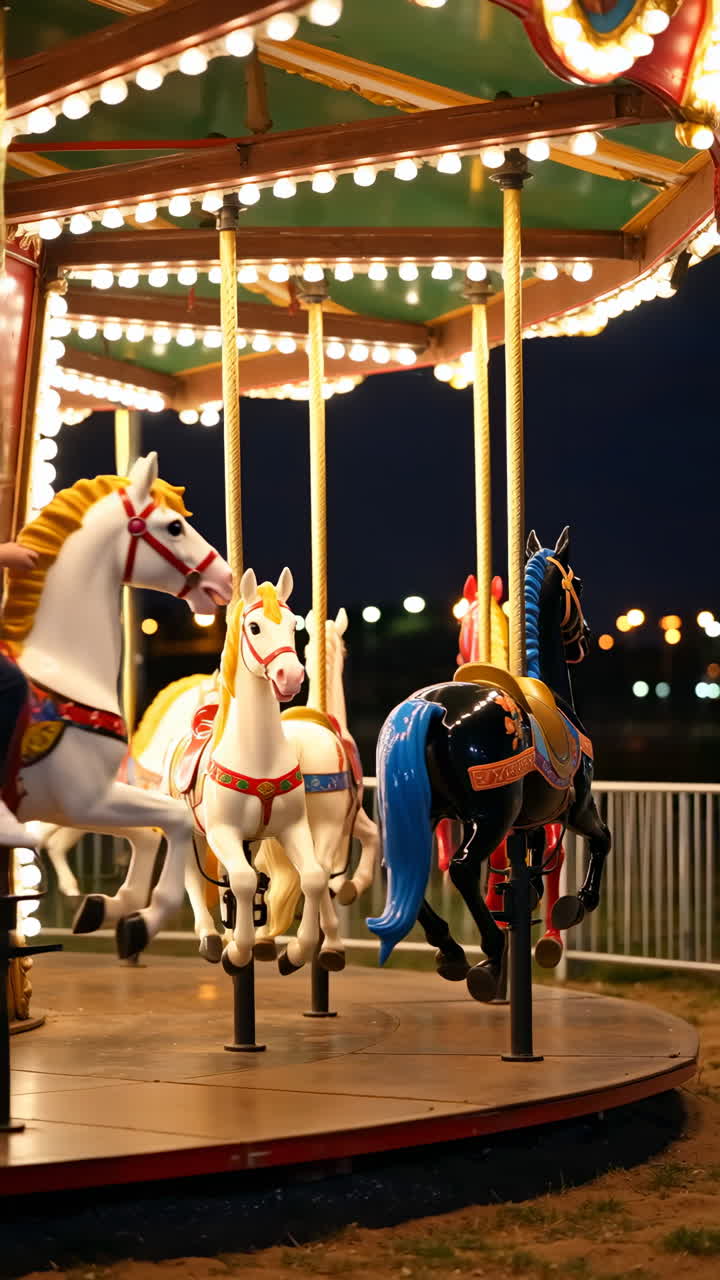 Colorful Carousel Horses at Night
