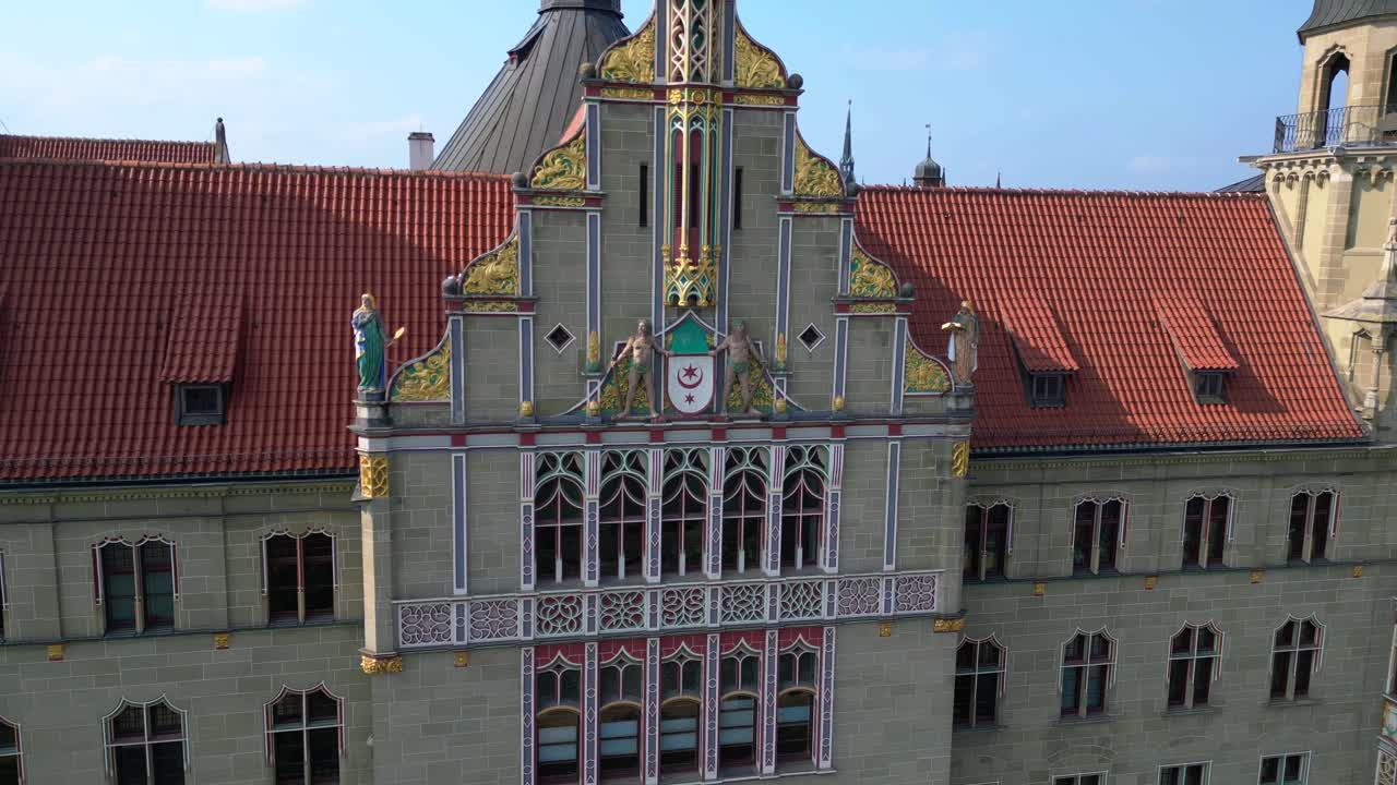 Halle saale district court building, showcasing its impressive architecture and the surrounding cityscape. Great aerial view flight