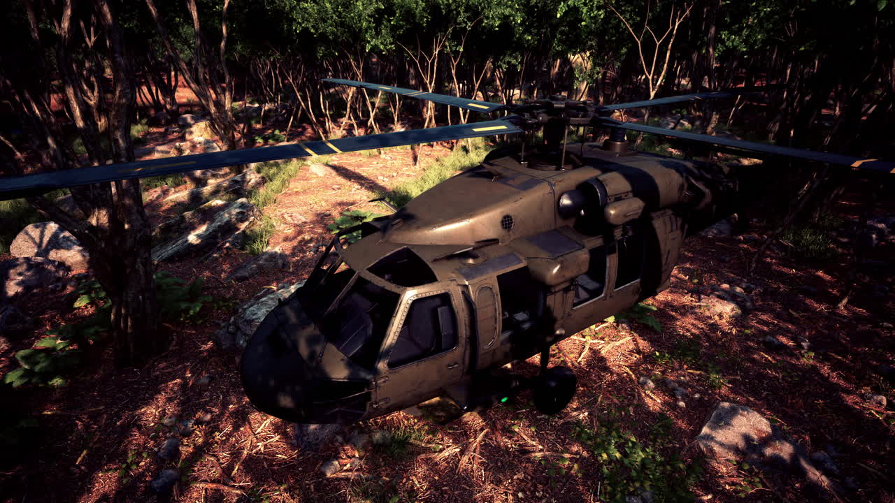 깊은 정글에서 군사 헬리 ⁇ 터