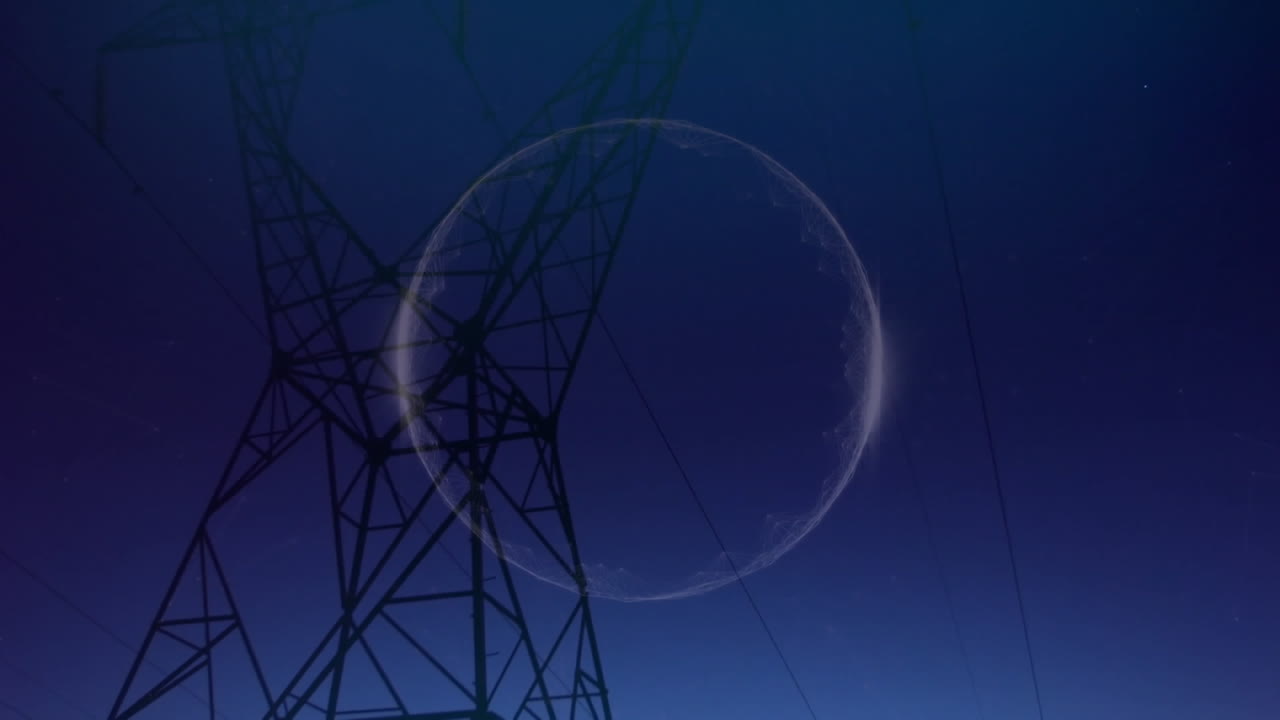 Animation of circle over landscape with electricity pylon