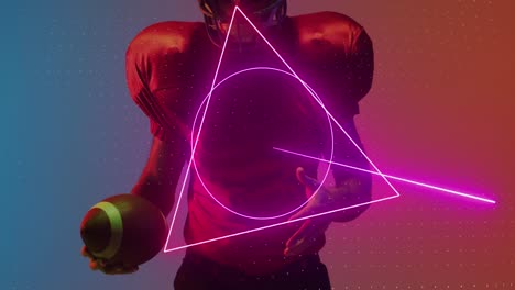 Animation-of-neon-shapes-and-data-processing-over-american-football-player