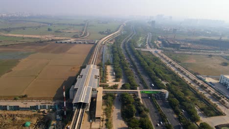 aerial drone shot capturing noida expressway in noida india