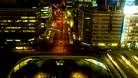 night lapse at shinjuku station west side high angle right panning