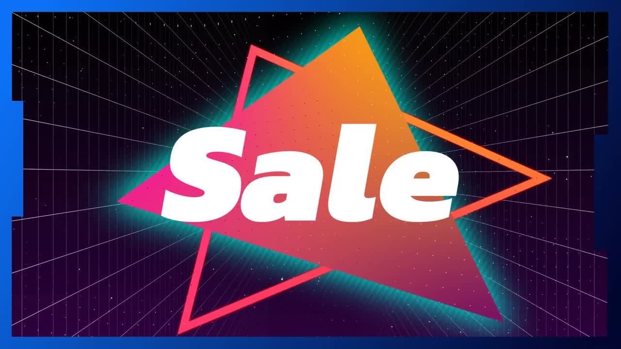 ⁇ 은 기하학적 모양과 격자 위에 판매 텍스트의 애니메이션