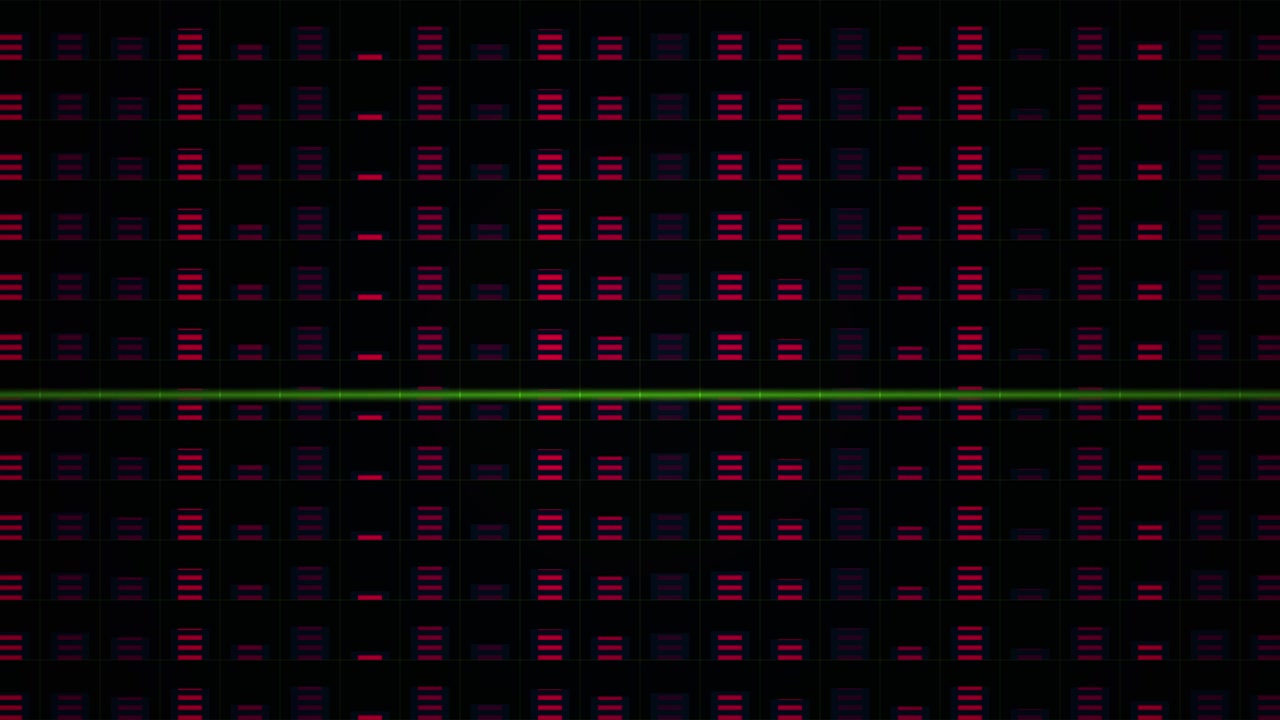 Green Line Scanning Digital Data Grid with Red Bars