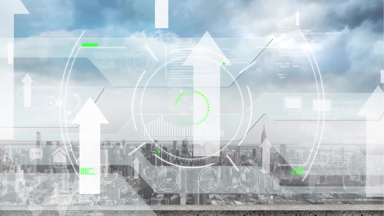 도시 풍경에 대한 화살표의 애니메이션과 데이터 처리