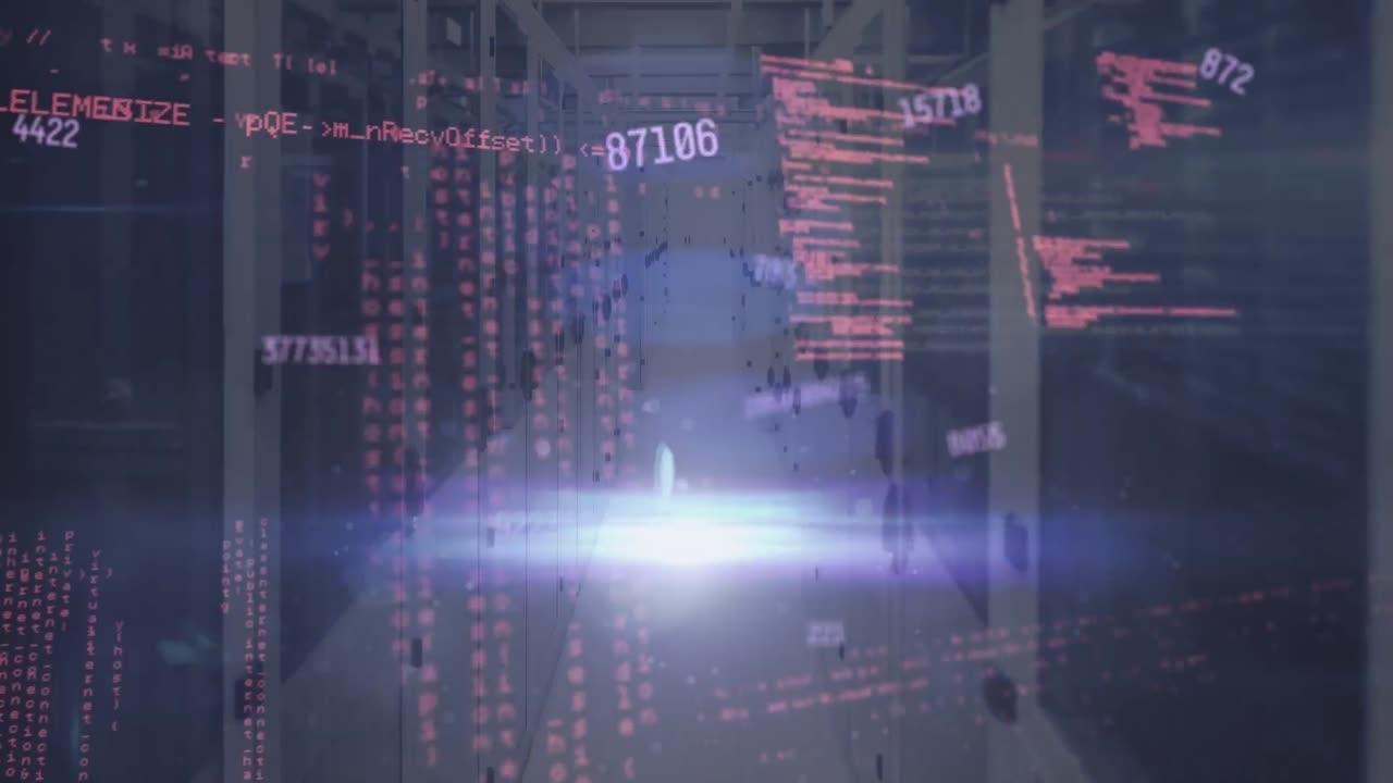 Animation of data processing over server room