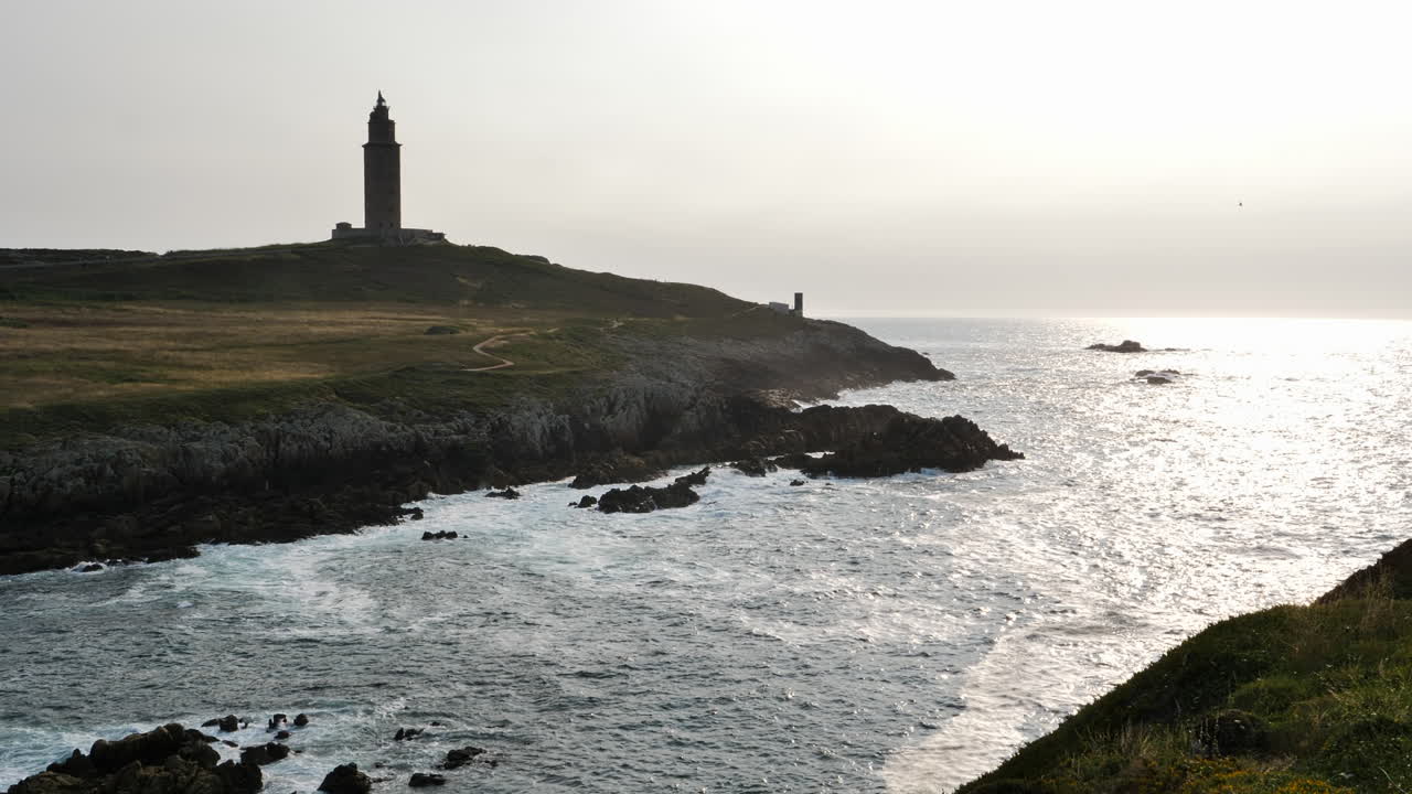 Torre de H&eacute;rcules Lighthouse on Peninsula at Atlantic Coast, Sunset