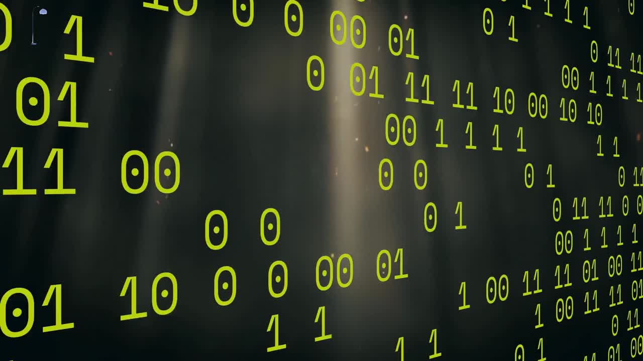 animación de código binario que se mueve sobre un fondo negro