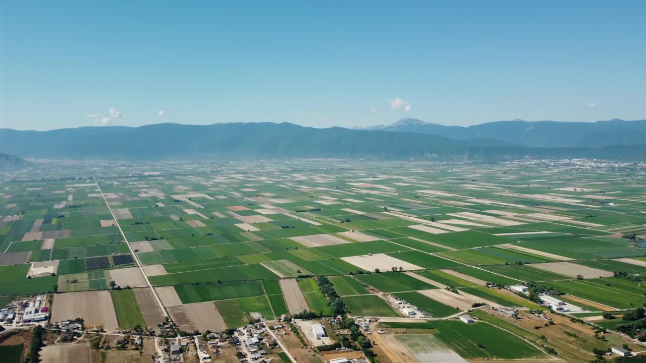 Aerial View of Farmland and Mountains