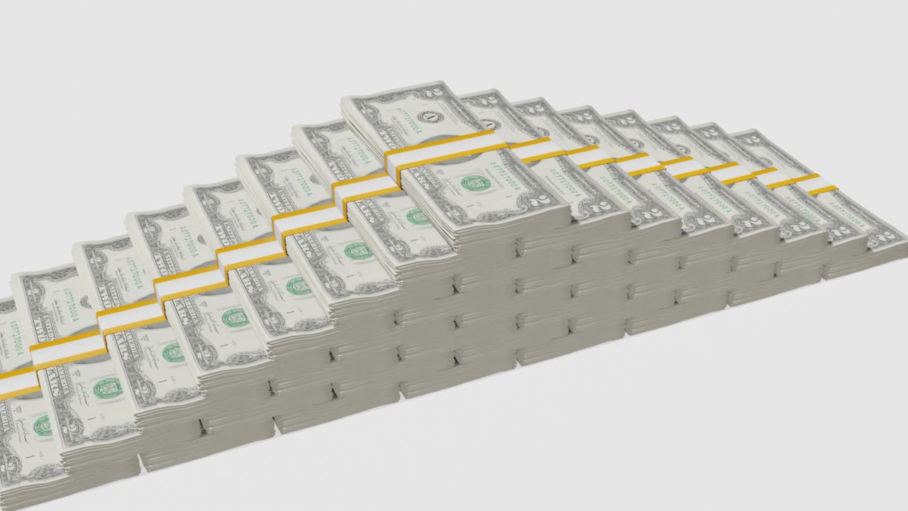 Many wads of money. 2 US dollar banknotes. Stacks of money.