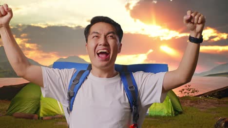 happy camper at sunset