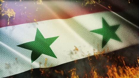 waving syrian flag on fire with highly detailed fabric texture. 4k loop closeup video