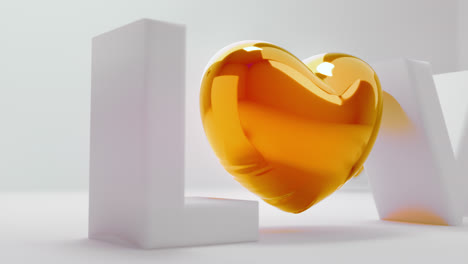 white love letters sign with the orange heart instead of "o" letter