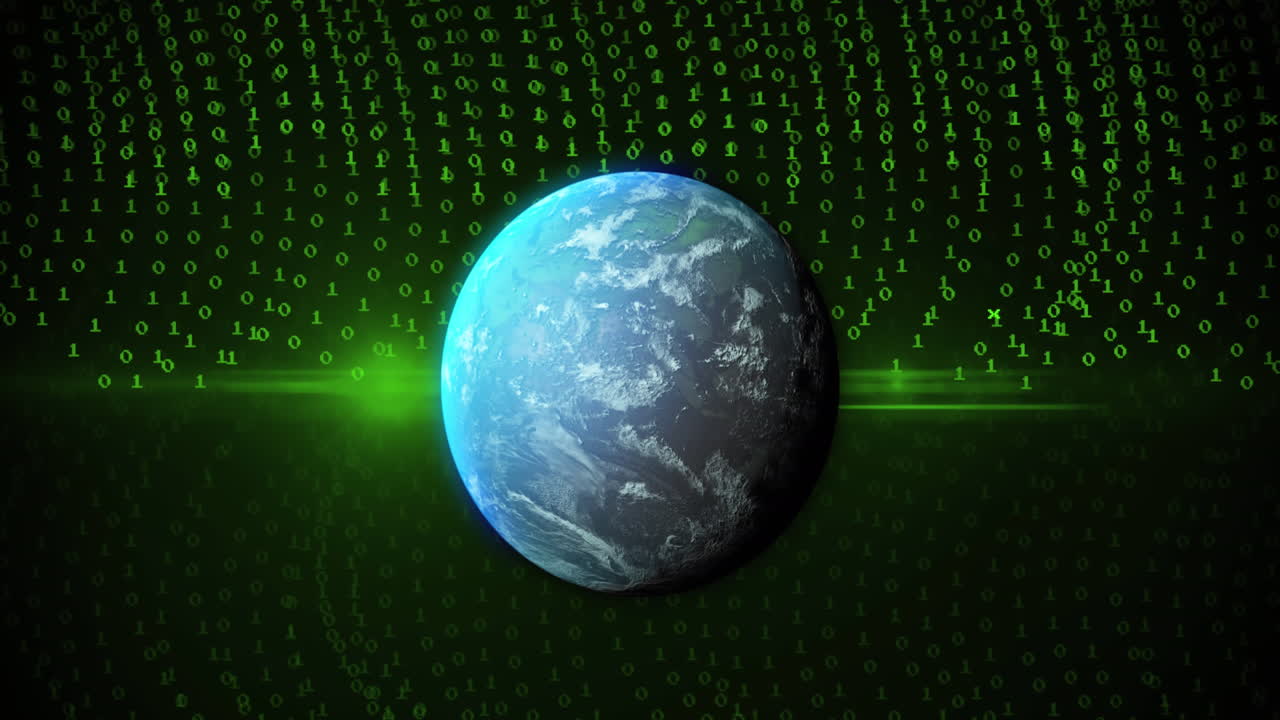 анимация обработки данных и глобус на черном фоне