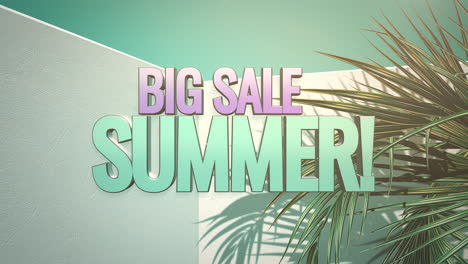 texto de primer plano animado gran venta de verano y palmeras tropicales