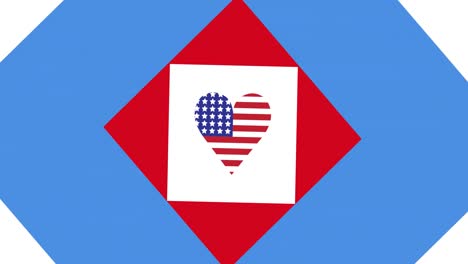 Animation-of-heart-red,-white-and-blue-american-flag-colours