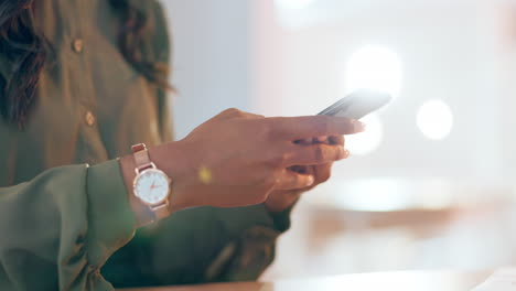 Woman,-hands-and-typing-on-smartphone