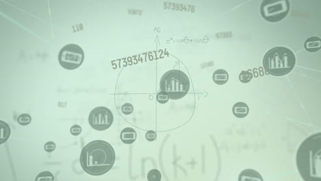 animación del procesamiento de datos científicos sobre ecuaciones matemáticas e iconos digitales