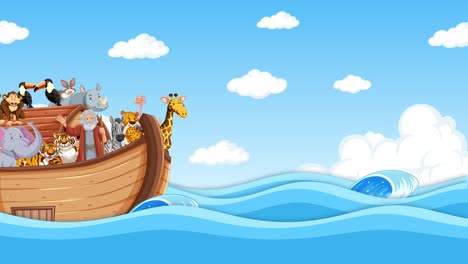 cartoon animals journeying on noah's ark.